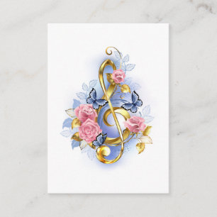 Cartão De Conselho Treble clef with Pink Roses