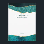 Cartão De Conselho Turquesa Elegante e Casamento Dourado<br><div class="desc">Celebre em estilo com esses cartões modernos e modernos de conselhos. O design apresenta uma turquesa de cor d'água e um fundo de agitação dourado com texto de letra de script manual correspondente. Estes cartões permitirão aos seus convidados escrever um aviso para que guarde e leia nos próximos anos. O...</div>