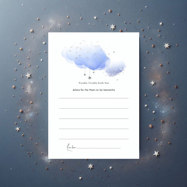 Cartão De Conselho Twinkle Twinkle - Pequena Chá de fraldas de Estrel (Twinkle Twinkle Little Star Baby Shower Advice Card)