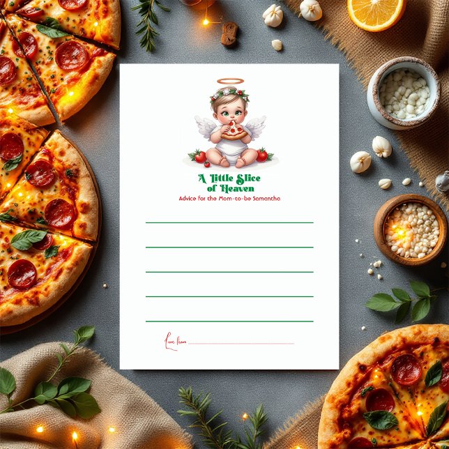 Cartão De Conselho Uma pequena fatia do céu - Chá de fraldas (A Little Slice of Heaven - Baby Shower Advice Card)