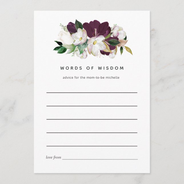 Cartão De Conselho Veludo de Plum Escuro e Primavera Brida Branca (Frente)