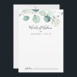Cartão De Conselho Verdes Eucalyptus Palavras de Sabedoria<br><div class="desc">Este verão, palavras verdes de casamento de eucalipto de sabedoria são perfeitas para um casamento moderno. A design apresenta lindas folhas verdes de eucalipto, pintadas manualmente, com cor d'água, inspirando encanto natural. Estas cartas são perfeitas para um casamento, chá de panela, chá de fraldas, festa de formatura e muito mais....</div>