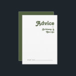 Cartão De Conselho Vibes de Retro Simples | Casamento Verde Oleícola<br><div class="desc">Este simples retrorvibos | cartão de conselho verde-oliva é perfeito para o seu clássico casamento de tons de terra de safra. A design apresenta uma fonte hippie rustic boho minimalista. A paleta neutra a cores do sudoeste do deserto e as letras do século do médio boêmico da Terra combinam-se para...</div>
