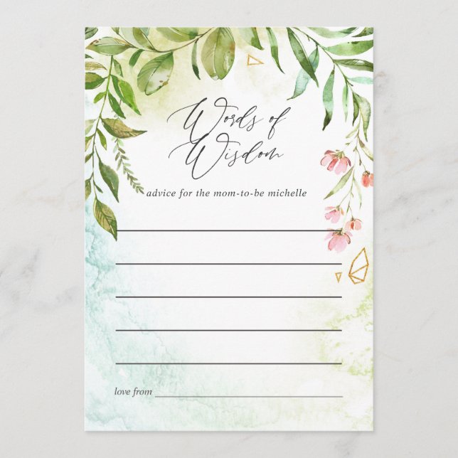Cartão De Conselho Watercolor Greenery Crystal Bridal (Frente)
