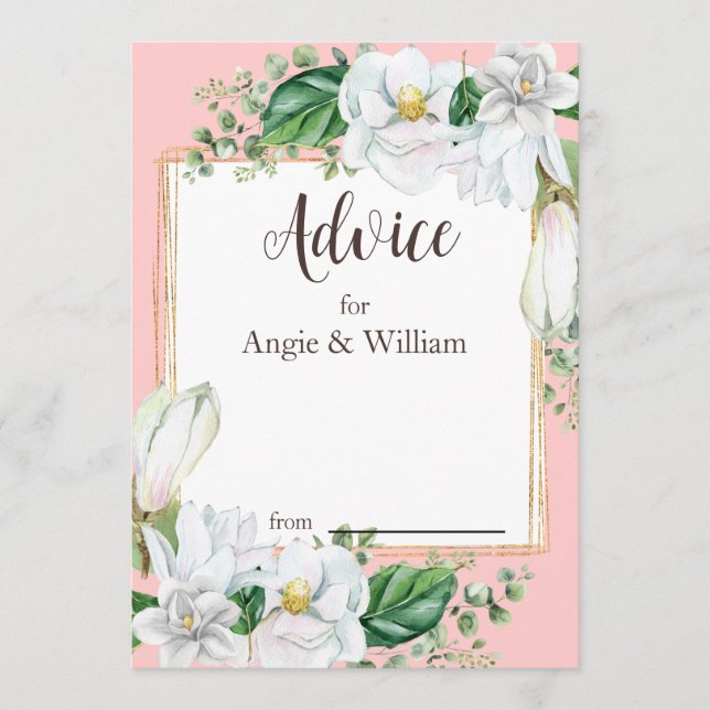 Cartão De Conselho Watercolor Magnolia Blush Weding (Frente)