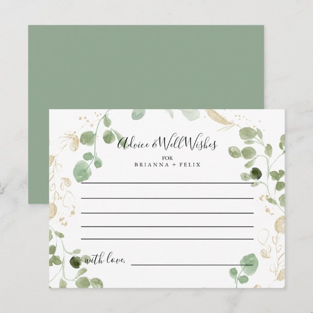 Cartão de Conselhos de Casamento de Confete Dourad (Frente/Verso)