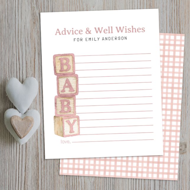 Cartão de Conselhos e Desejos para Bebê em Blocos  (Advice & Well Wishes Baby Shower Activity)