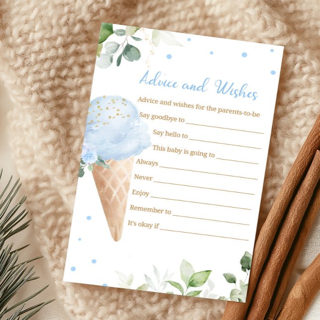 Cartão de Conselhos e Desejos para Chás de Bebê co (Ice Cream Baby Shower Advice and Wishes Game)
