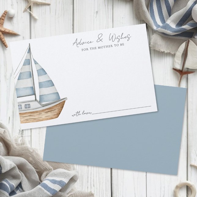 Cartão de Conselhos e Desejos para Chás de Bebê Ná (Nautical Baby Shower Advice And Wishes Card)