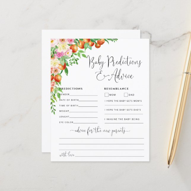 Cartão de conselhos e previsões para bebês (Frente/Verso In Situ)