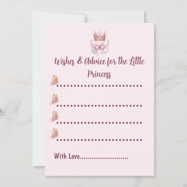 Cartão de Conselhos para Chá de Bebê Princesa Rosa (Frente)
