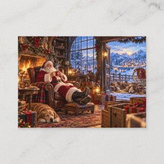 Cartão De Contato A Manhã Após o Papai Noel e a Rena de Natal