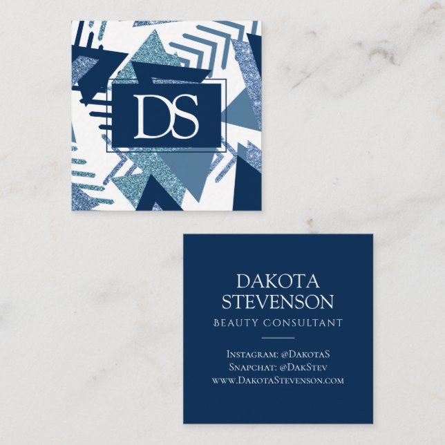 Cartão De Contato abstrato Luxe dos anos 80 | Turquesa e Monograma d (Frente/Verso)