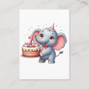 Cartão De Contato Aniversário de 7 anos do Elefante Fofo
