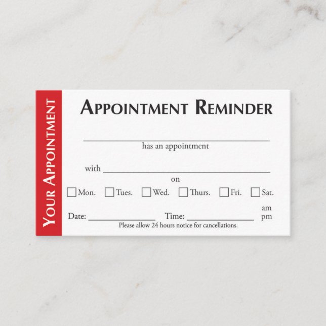 Cartão De Contato Appointment Reminder Cards - Red (Frente)