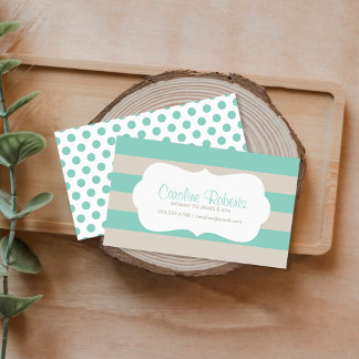 Cartão De Contato Aqua e Linen Modern Stripes e pontos