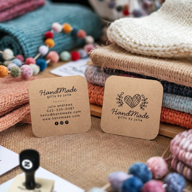 Cartão De Contato Artesanatos feitos à mão papel kraft castanho mode (Handmade crafts modern brown kraft paper rustic)