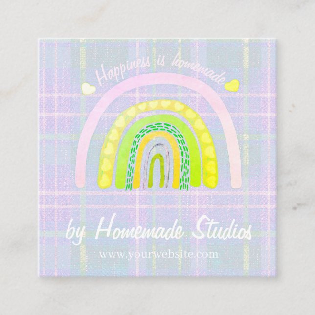 Cartão De Contato Artisan Rainbow 'Happiness is Homemade'  (Frente)