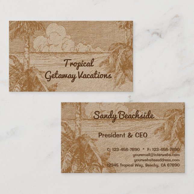 Cartão De Contato Árvores de Palma de Praia Tropicais Personalizadas (Frente/Verso)