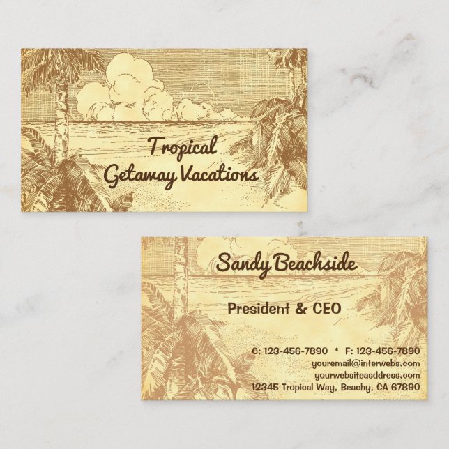 Cartão De Contato Árvores de Palma de Praia Tropicais Personalizadas (Frente/Verso)