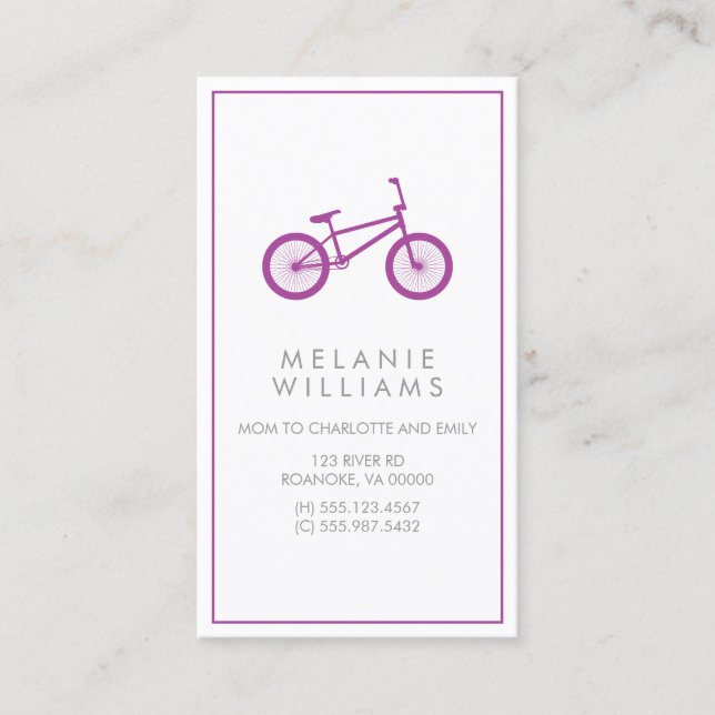 Cartão De Contato Bicicleta de Hipster Roxo (Frente)