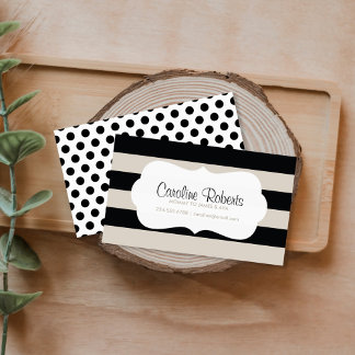 Cartão De Contato Black and Linen Modern Strips and Pontos