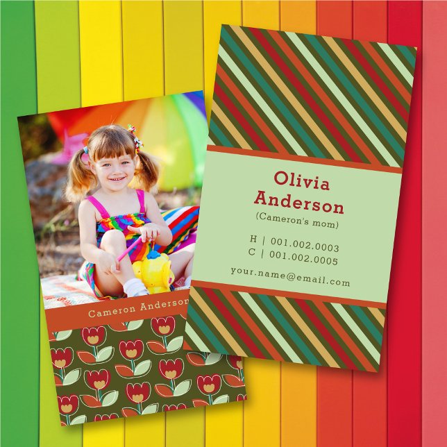 Cartão De Contato Blooms De Tulipas Retro E Mamães De Foto Padrão De (Criador carregado)