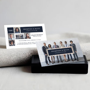 Cartão De Contato Blush Moderno e Azul Marinho Chic Luxo Profissiona