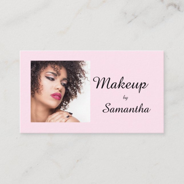 Cartão De Contato Blush Pink Black Script Photo Makeup Calling Card (Frente)
