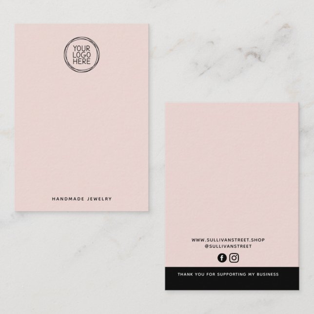 Cartão De Contato Blush Pink Logo Necklace Earing Display Card (Frente/Verso)
