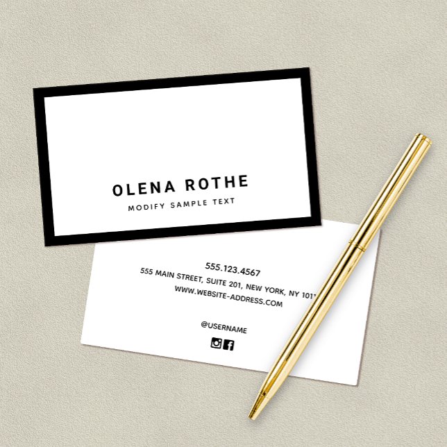 Cartão De Contato Borda Branca de Borda Negra Profissional Simples (Criador carregado)