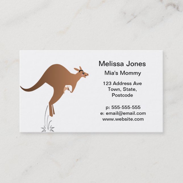 Cartão De Contato Canguru bonito com o bebê no malote (Frente)