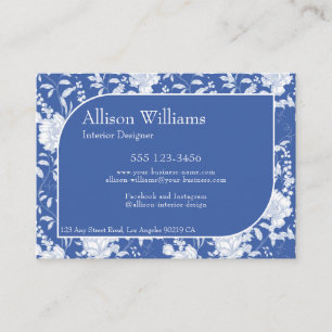 Cartão De Contato Chinoiserie Floral Francesa Azul Delft