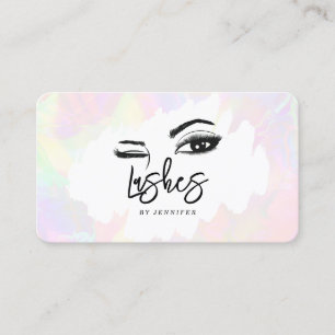 Cartão De Contato Cílios Olhos Sobrancelhas Rosa Holográfico Pastel
