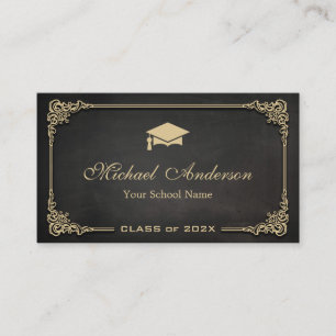 Cartão De Contato Classe Dourado preta elegante de aluno diplomado