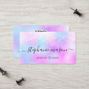 Cartão De Contato Código QR do Pastel Holográfico Glitter Girly