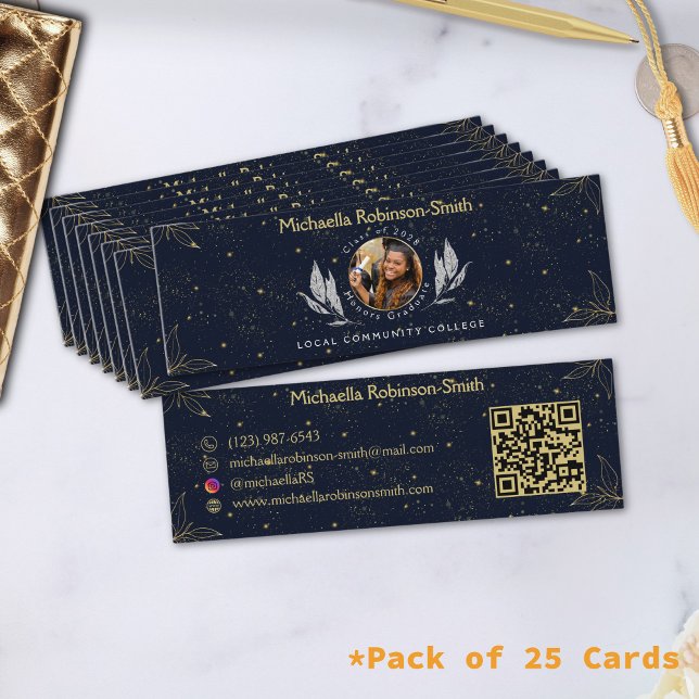 Cartão De Contato Código QR para Graduação Dourada do Elegante Marin (Criador carregado)