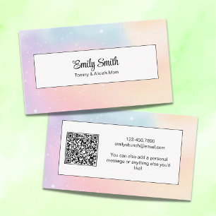 Cartão De Contato Código QR Pastel Aquarela Mamãe Branco