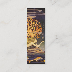 Cartão De Contato Conto de Fadas Vintage, Pequena Sereia em Coral Oc