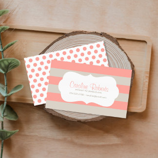 Cartão De Contato Coral e Linen Modern Stripes e pontos