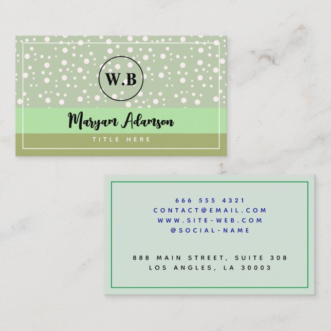 Cartão De Contato Cores Verdes Simples e Na moda, Monograma Calmo (Frente/Verso)