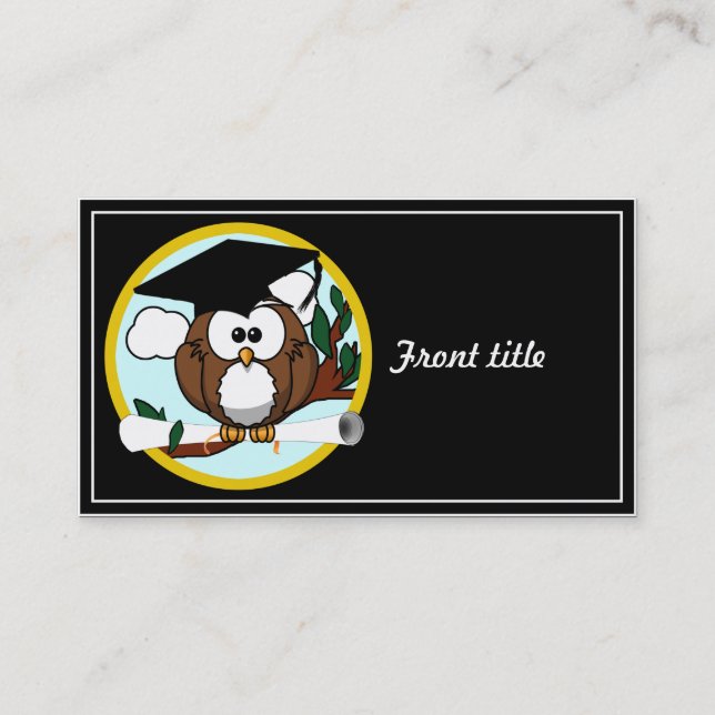 Cartão De Contato Coruja Engraçada Com Boné E Diploma (Frente)