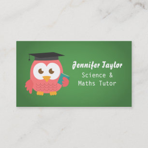 Cartão De Contato Coruja Rosa Fofa com Chapéu de Formatura, Tutor Pe
