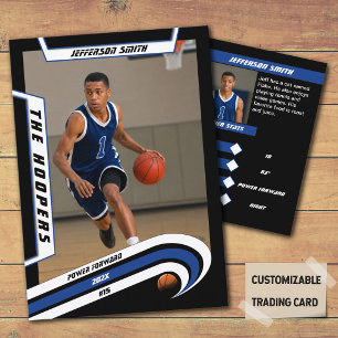 Cartão De Contato Cromo de Basquete em Preto Azul Vibrante