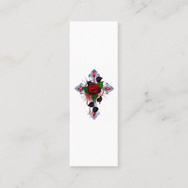 Cartão De Contato Cruz de Prata com Rosa vermelha (Frente)