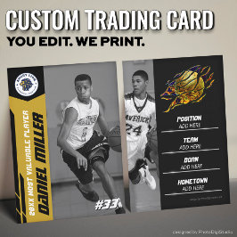Cartão De Contato Custom Basketball Trading Card, Gold MVP Card