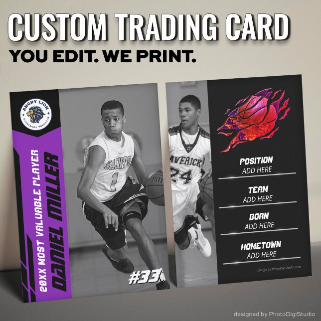 Cartão De Contato Custom Basketball Trading Card, Purple MVP Card (Custom Basketball Trading Card, Purple MVP Card)