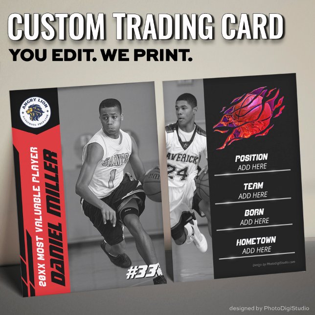 Cartão De Contato Custom Basketball Trading Card, Red MVP Card (Custom Basketball Trading Card, Red MVP Card)
