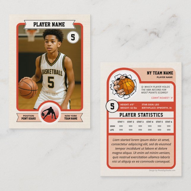 Cartão De Contato Custom Basketball Trading Card, Retro Player Card (Frente/Verso)