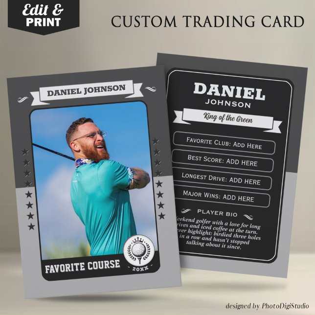 Cartão De Contato Custom Golf Trading Card, Personalized Golfer Card (Custom Golfer Trading Card, Golf Trading Card Custom Gifts for Golfers, Retro Golf Card)